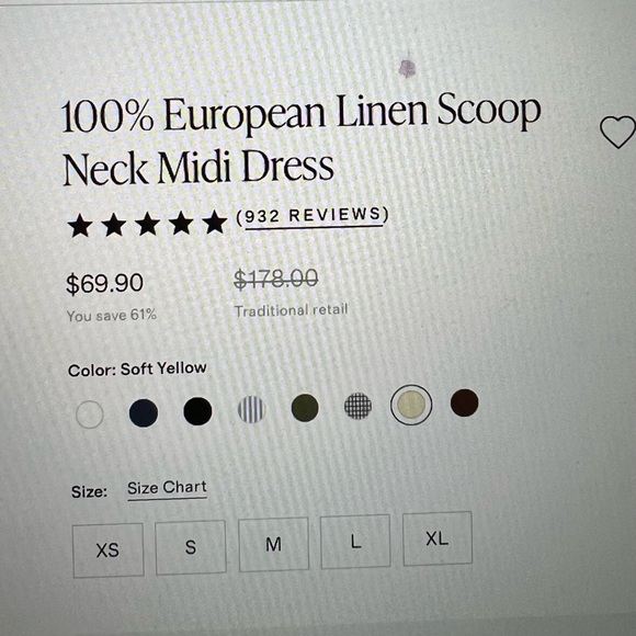 💯% European Linen Scoop Neck Midi Dress  - light yellow, Medium, NEW - Picture 8 of 11